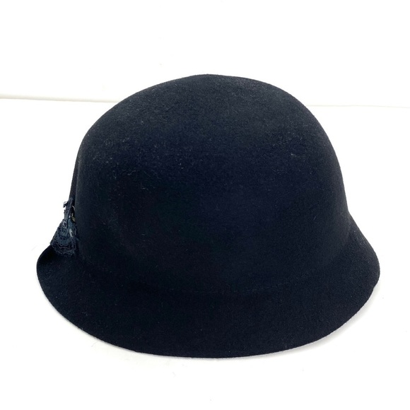 1920S Vintage Style Lace Applique Wool Felt Cloche Hat In Black - Picture 7 of 9